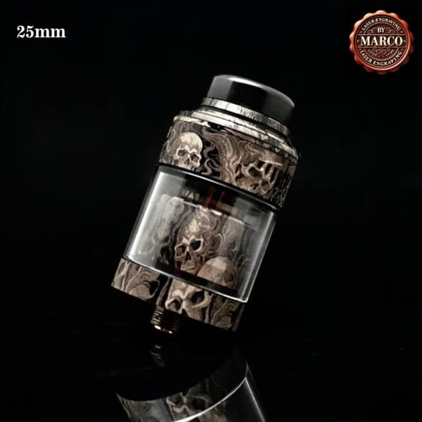 Atomizzatore NIGHTMARE engraved flames and skulls Black RTA 25mm SUICIDE MODS By Marco