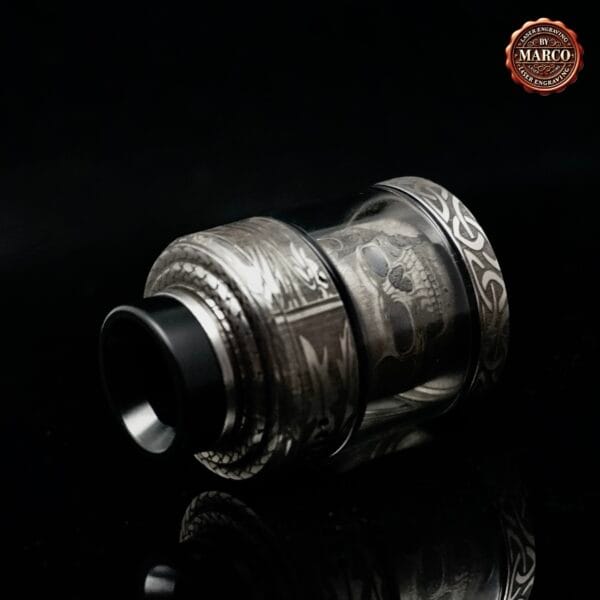 Atomizzatore NIGHTMARE engraved skull Relic Black/SS XL RTA 40mm SUICIDE MODS By Marco - immagine 4