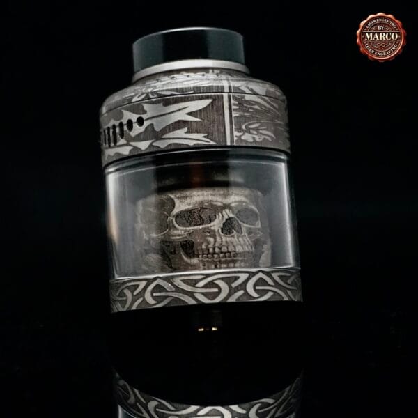 Atomizzatore NIGHTMARE engraved skull Relic Black/SS XL RTA 40mm SUICIDE MODS By Marco - immagine 7