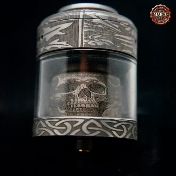 Atomizzatore NIGHTMARE engraved skull Relic Black/SS XL RTA 40mm SUICIDE MODS By Marco - immagine 6