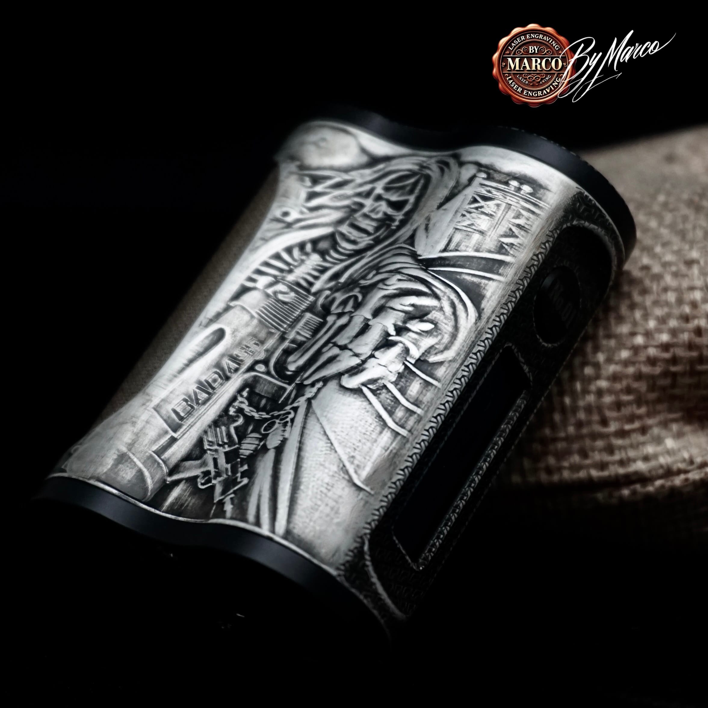 Box Morer "BLACK WARRANT 3D " SBS Mod 60W Ambition Mod ArtBox By Marco 3 Box SBS custom Black Warrant vista laterale