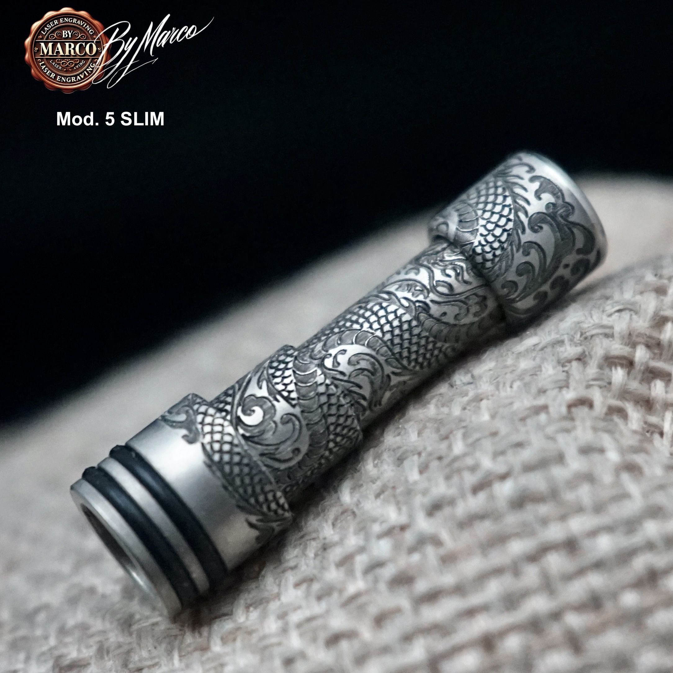 Noble Line Drip Tip – Modello B | SLIM 18 drip tip Mtl inciso drago