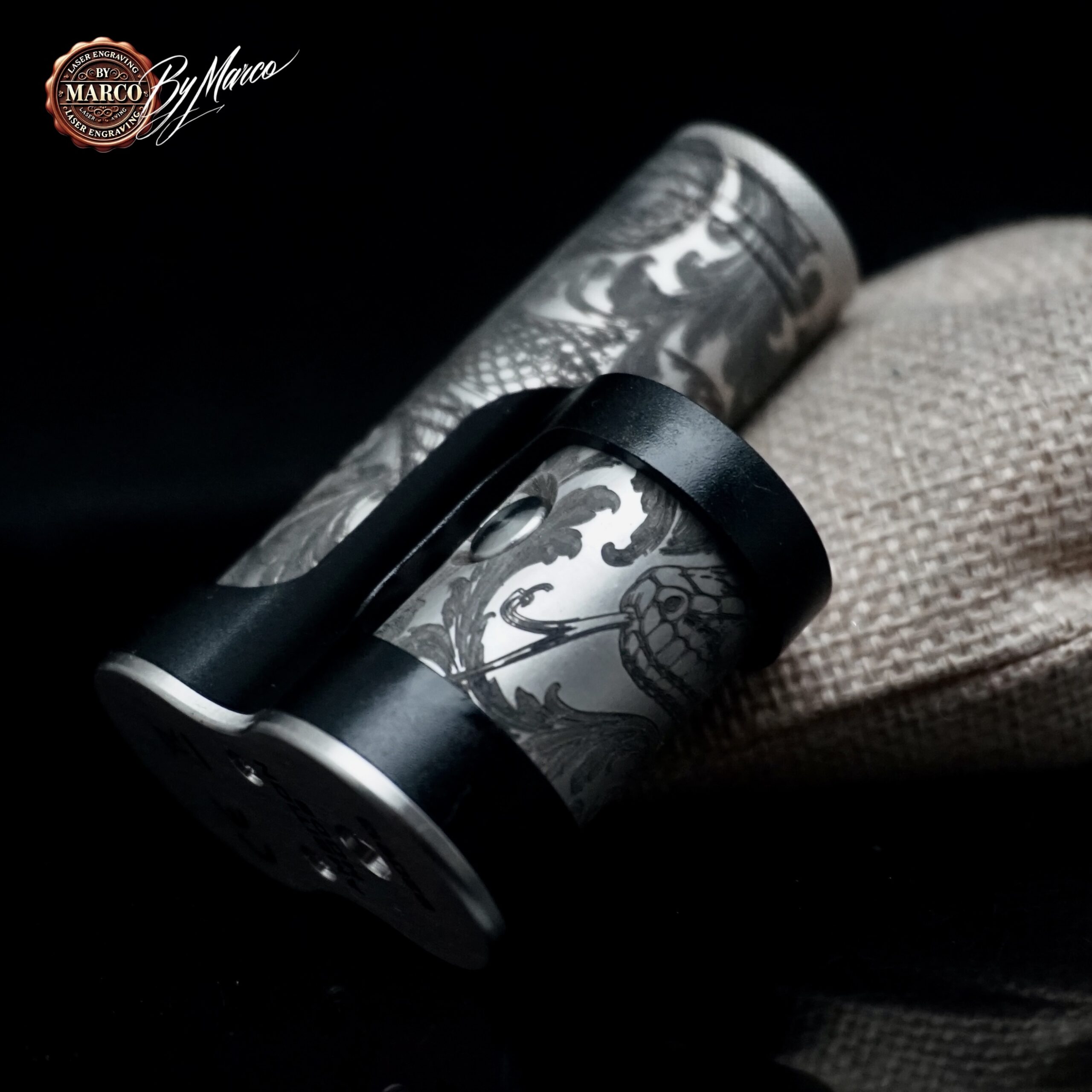 Converter 60W Ambition Mods Serpent Edition No01 ArtBox 6 Dettaglio incisione serpente Converter 60W Ambition Mods